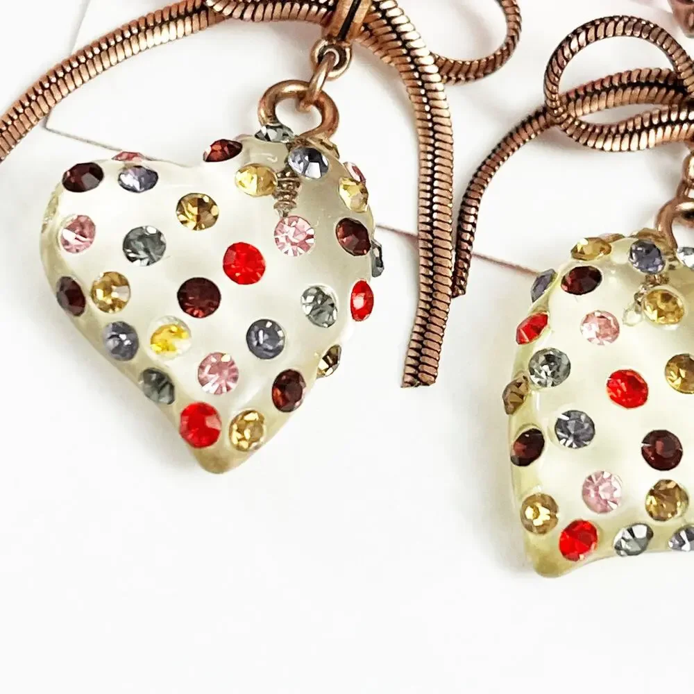NEW Betsey Johnson Clear Lucite Heart with Crystal Drop Earrings